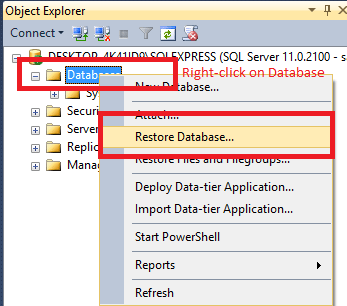Restore (Import) database from .bak file in SQL server (With & without scripts)