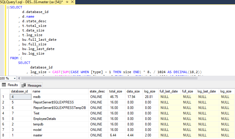 Check database size in Sql server ( Various Ways explained)