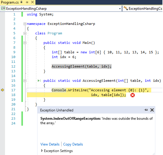 Exception handling in C# (With try-catch-finally block details)